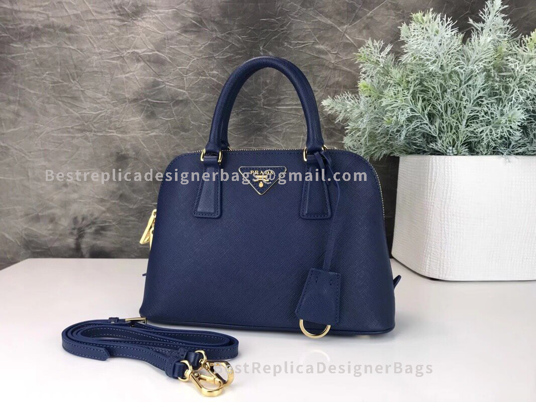 Prada Medium Blue Saffiano Leather Bag GHW 0838